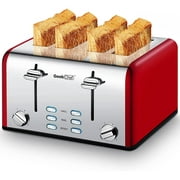 Geek Chef 4 Slice Toaster Extra Wide Slot Toaster Stainless Steel with Dual Control Panels of Bagel/Defrost/Cancel Function, 6 Toasting Bread Shade Settings, Removable Crumb Trays, Auto Pop-Up,Red