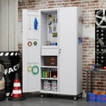 thumbnail image 4 of Aobabo Upgraded Metal Garage Cabinet with Wheels with 5 Pegboards & Drawer, 71" H Lockable Steel Tool Storage Cabinet for Garage,Home,Office,Assembly Required,White, 4 of 10