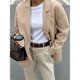 thumbnail image 4 of Blazer para Mujer, Informal, de Negocios, de Larga, con Solapa y Abertura Frontal, para Trabajo y con Bolsillos. Caqui M, 4 of 8