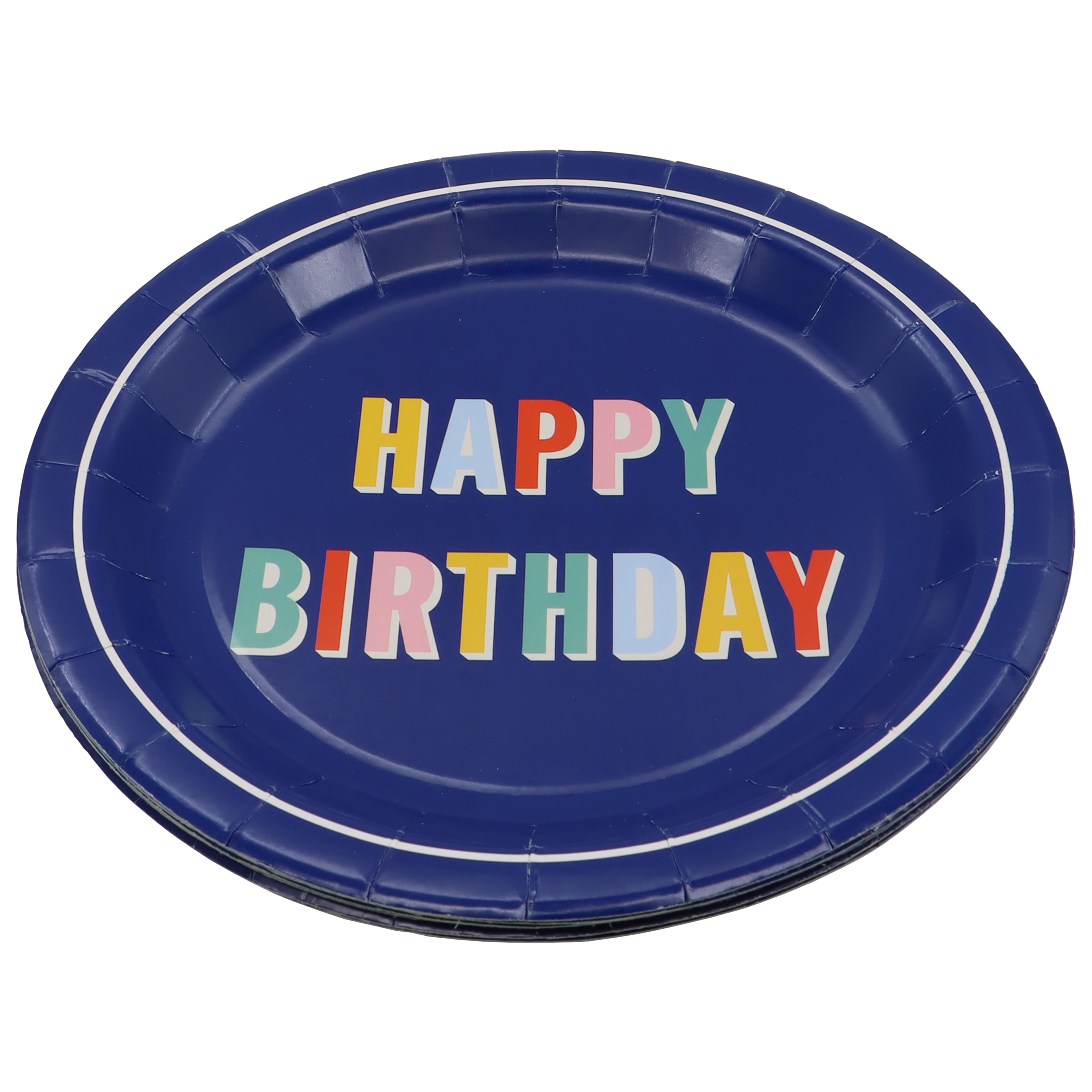 Celebrate It Happy Birthday Paper Plates, Round Decorative Dinnerware, Blue/Multicolor, 9", 12 Pack (120 Total)