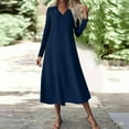 thumbnail image 4 of Womens Fall Dresses Plus Size V-Neck Solid Color Casual Pocket Long Dress(Dark Blue S), 4 of 8