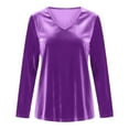 thumbnail image 3 of Velvet Tops for Women V Neck Velour Blouse Solid Casual Long Sleeve T Shirt (Purple XXL), 3 of 3