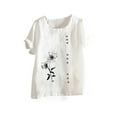thumbnail image 3 of FloHua Womens Blouses Short Sleeve Round Neck White Blouses for Women Flower Print Button Front Fashion Women Summer Loose Casual Tops, 3 of 3