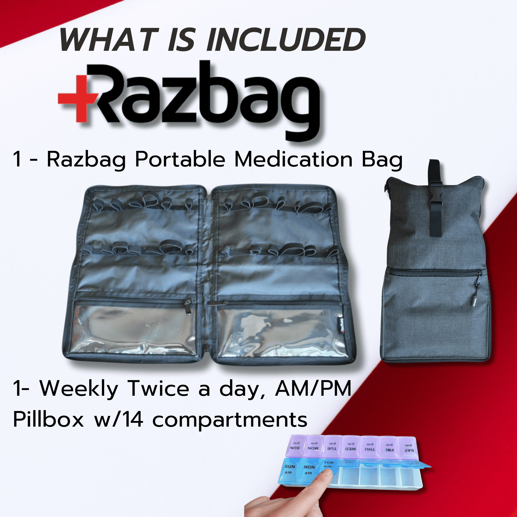 Razbag Travel Medication Bag, Lockable Organizer, 20 Bottles + Pill Box