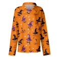 thumbnail image 4 of Delconic Womens Halloween Print Button Down Shirt Long Sleeve Casual Regular Fit Collared Blouse Pumpkin Pattern Top Saffron M, 4 of 7