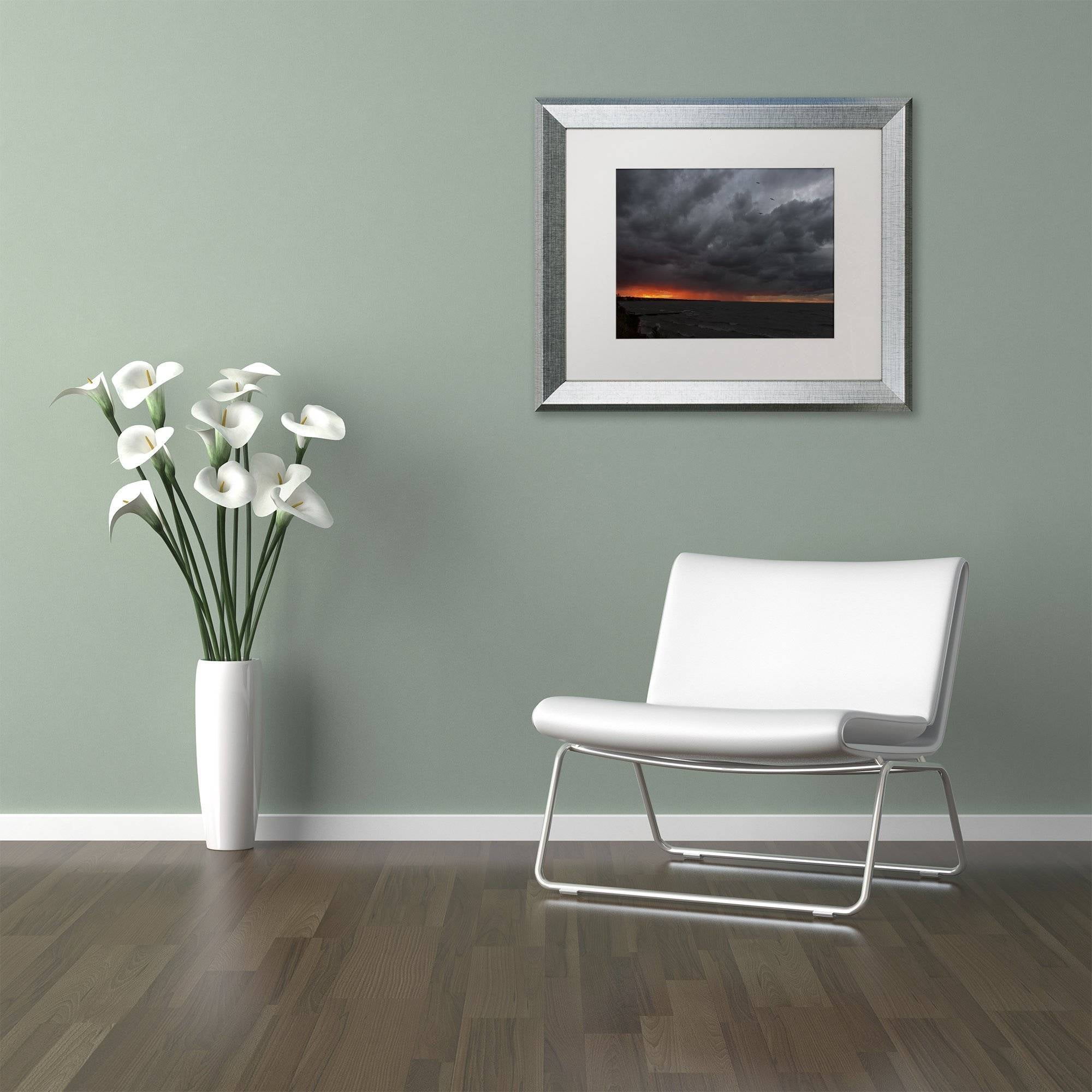 Trademark Fine Art "Stormy October Sunset" Canvas Art by Kurt Shaffer, White Matte, Silver Frame