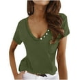 thumbnail image 2 of Womens T Shirts Fashion Women's Summer V Neck Leisure Short Sleeve Solid Tops, 2 of 5