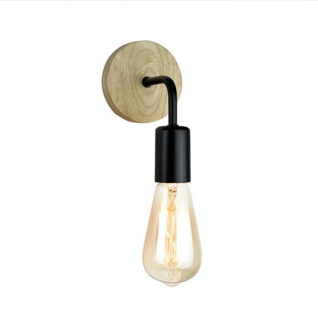 

Wrea Compact Wall Lamp Modern Wall Light Illumination Spotlight Compatible with E27 Bulb Decorative Wall Light with Wooden Base Iron Lampshade for Bedroom Porch Cafe Living Room