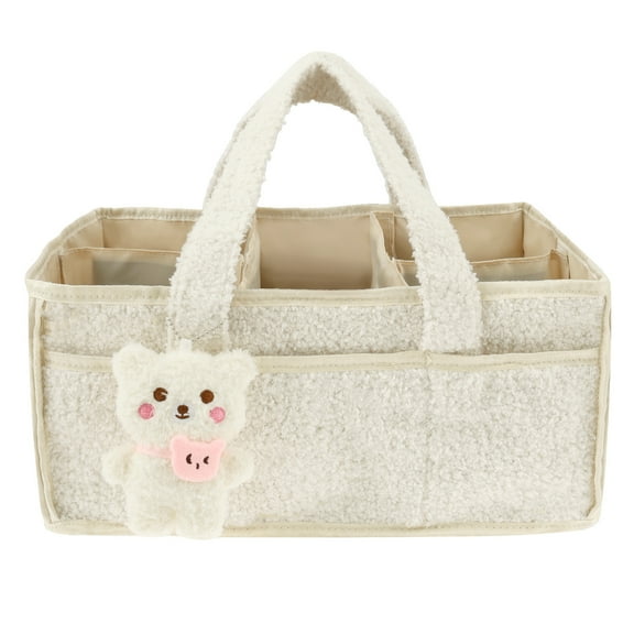 Ikoopy Baby Diaper Caddy Soft Plush Diaper Caddy Organizer with Handle Versatile Portable Baby Organizer for Toy Clothes Wipe Changing Pad