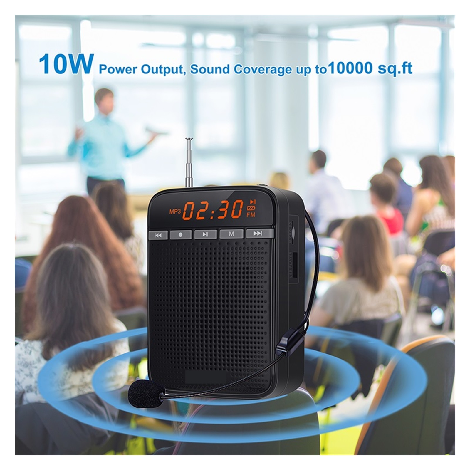 10W Voice Amplifier For Teachers Megaphone AUX Audio Sound Speaker Recording FM Radio With Wired Microphone Tour Guide ,Powerful&Original Sound