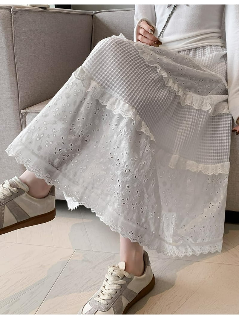 GZhLonKiMa Coquette Long Skirts for Women Ruffle Maxi Skirt