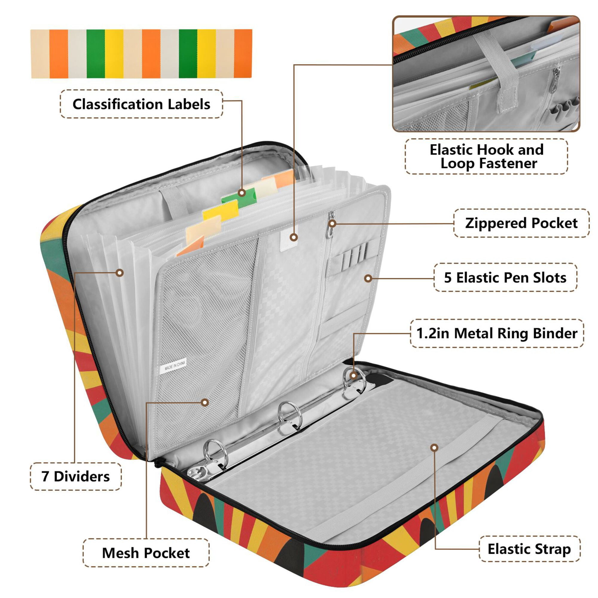 FORMRS Accordion File Folder A4 Size 7-Pocket Expanding Document Organizer Bag with 3 Ring Binder, Black Cat