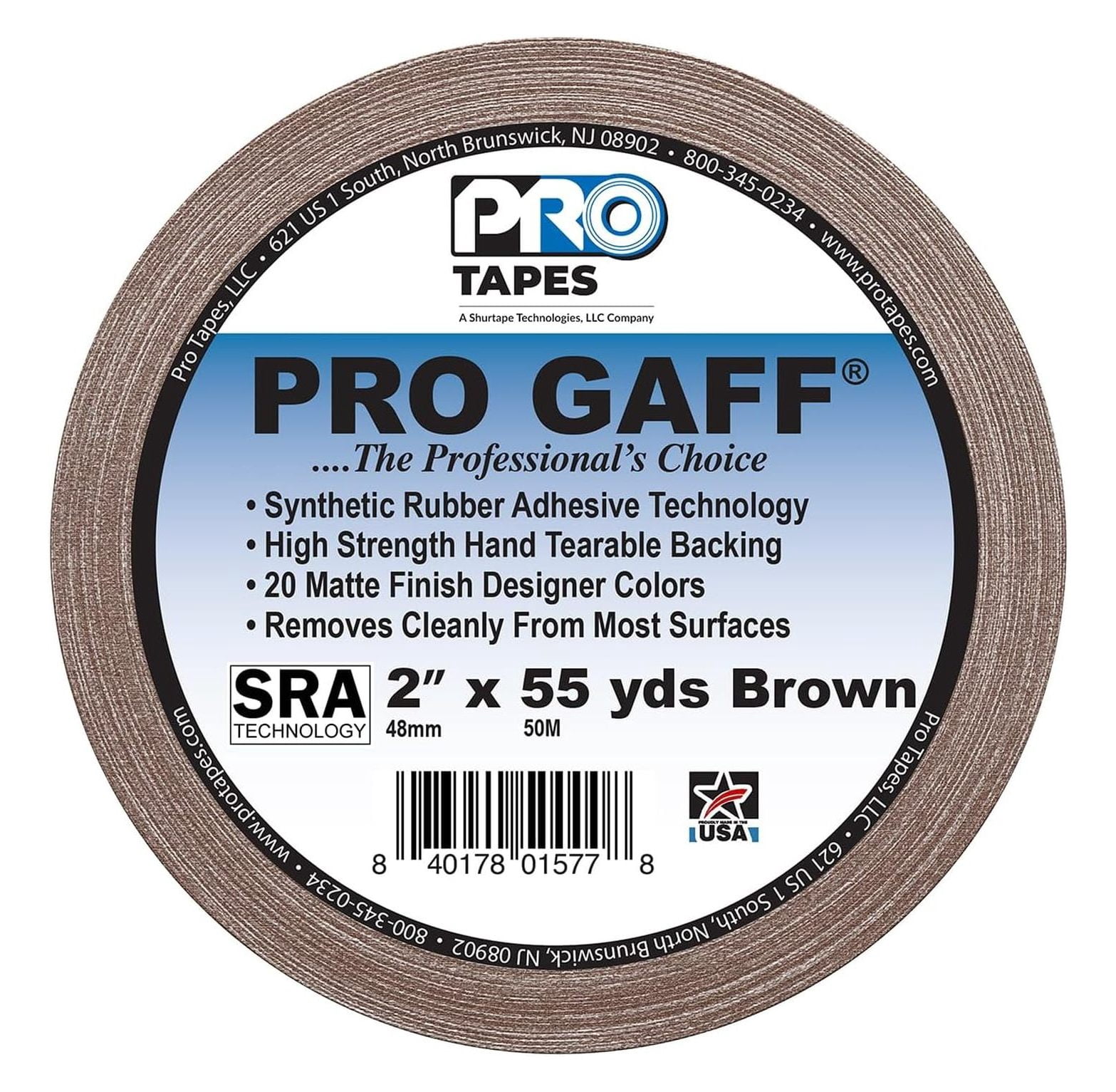 Tapes Gaff Premium Matte Cloth Gaffer's Tape With Rubber Adhesive, 11 mils Thick, 55 yds Length, 2" Width, Brown (Pack of 1)