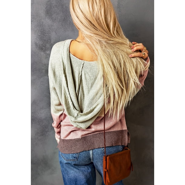 ABPHQTO Suéter con capucha y bolsillo canguro de punto color block para mujer