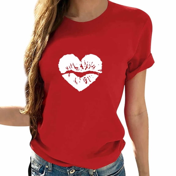 AOOCHASLY Valentine's Day Women's Tops, Fashion Women's Heart Print Graphic Cute Tee Shirt Funny T Shirt Tops