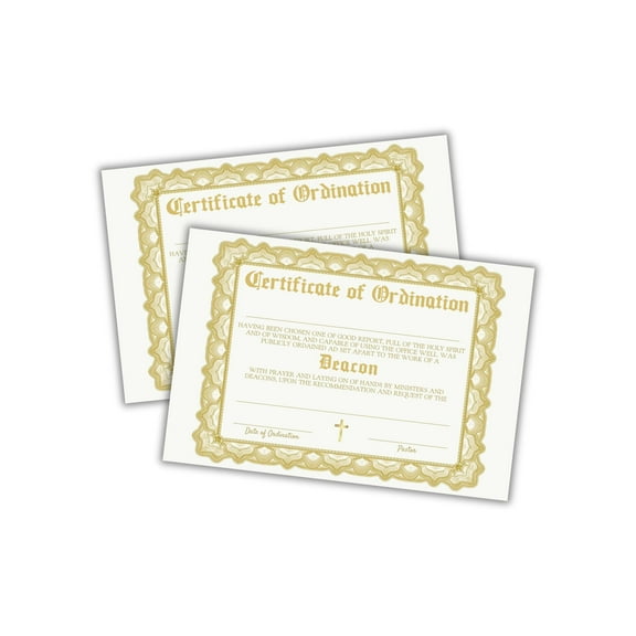 Deacon Certificate of Ordination 30pk Cardstock Paper 6x9 Church Membership Award Gold Clergy Recognition License Honor Award Office Role