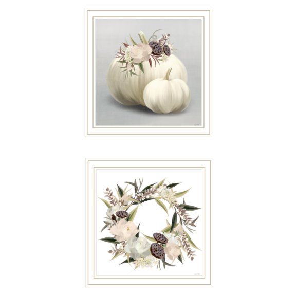 BOHO Pumpkins and Flowers by House Fenway Framed Print Wall Art Wood Multi-Color
