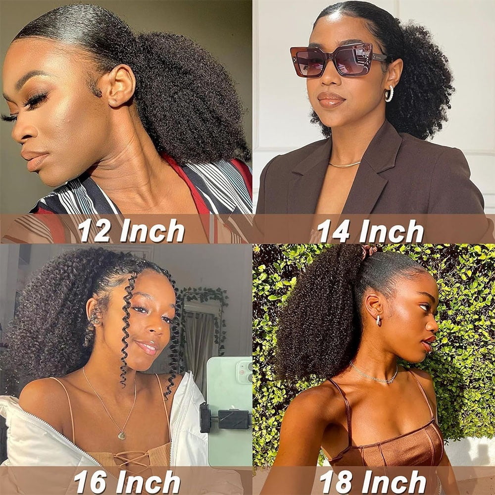 Human Hair Ponytail Extensions 10-24 Inch Long Afro Kinky Curly Drawstring Ponytail Hairpiece Mogolian Remy Hair Clip In Afro Curly Ponytail Extension