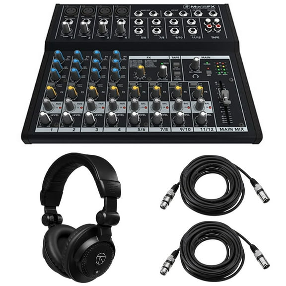 Mackie Mix12FX 12-Channel Compact Mixer with Effects, Bundle with TAPH100 Headphones and 2x XLR Cable
