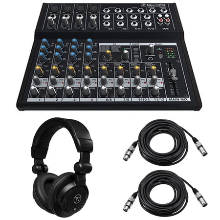 Mackie Mix12FX 12-Channel Compact Mixer with Effects Bundle with TAPH100 Headphones and 2x XLR Cable
