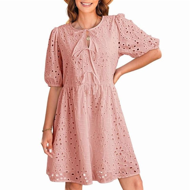 Robes d'Été pour Femmes, Nœud devant, Col en V, Courtes, Bouffantes