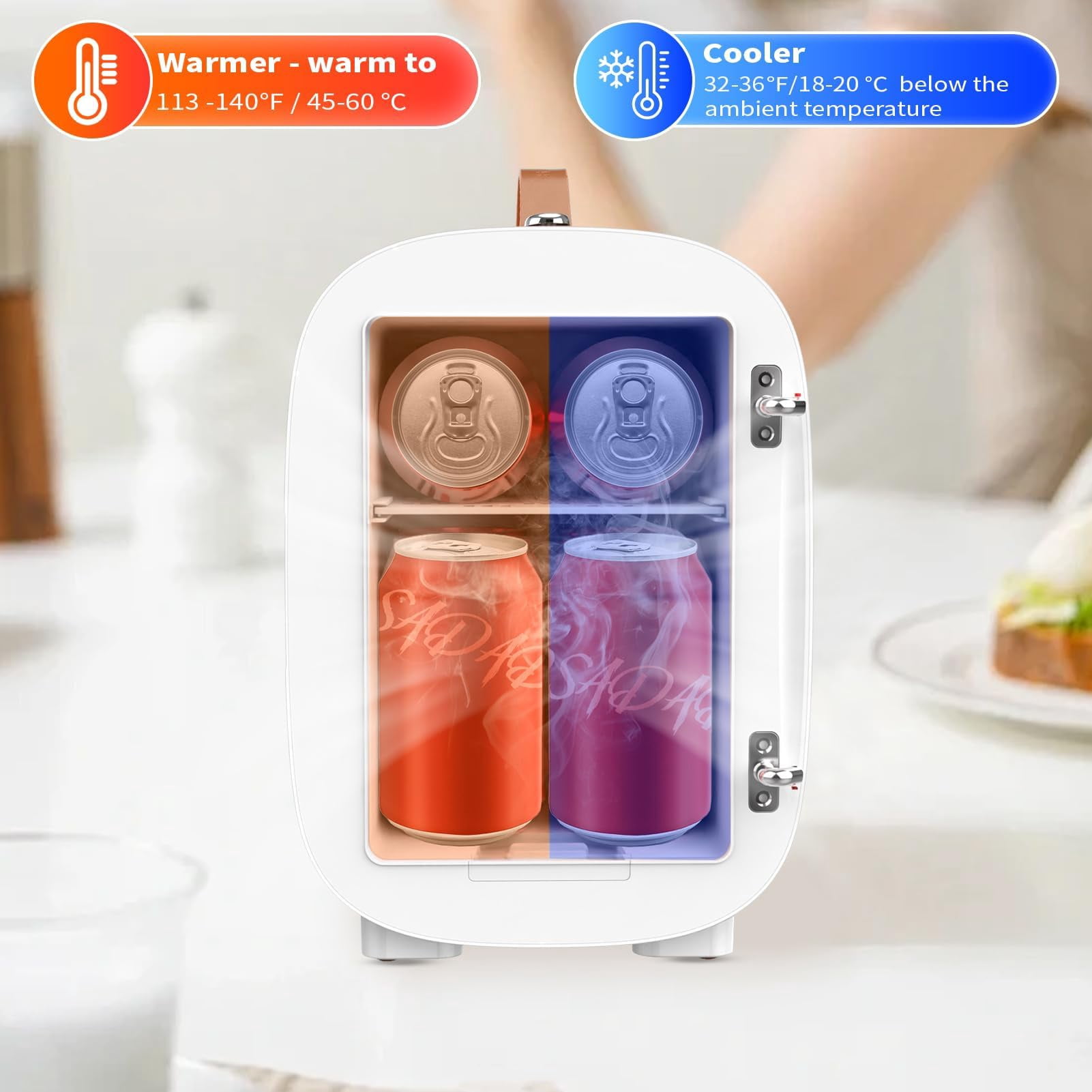 Mini Fridge for Bedroom Mirror Skincare Cooler & Warmer Portable Small Refrigerator 4 Liter/6 can with 12v AC/DC/USB Option for Food, Drinks, Makeup, Dorm, Office and Car