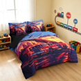 thumbnail image 2 of Erosebridal Fire Truck Queen Bedding, Firefighter Bedding Comforter Set Queen, Sunset City, Black Reversible 7-Piece, 2 of 6