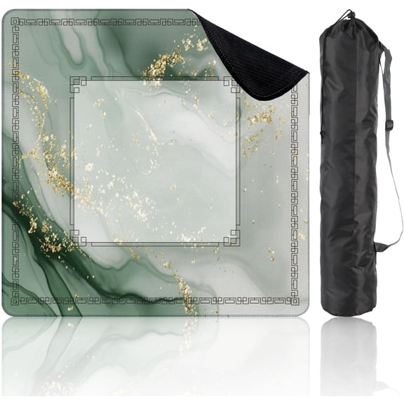 Abstract Green Marble Mahjong Mat 31.5 x 31.5in, Non-Slip Quiet for American Mahjong Game Night