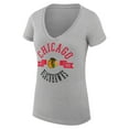 thumbnail image 2 of Women's G-III 4Her by Carl Banks Heather Gray Chicago Blackhawks Super-Slim Fit Lightweight City Graphic V-Neck T-Shirt, 2 of 3