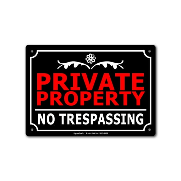 SIGNOGRAFX  Private Property-Black No Trespassing Sign,10” x 7” Rust Free Aluminum Metal Signs Reflective Weatherproof Easy to Mount Indoor Outdoor Use