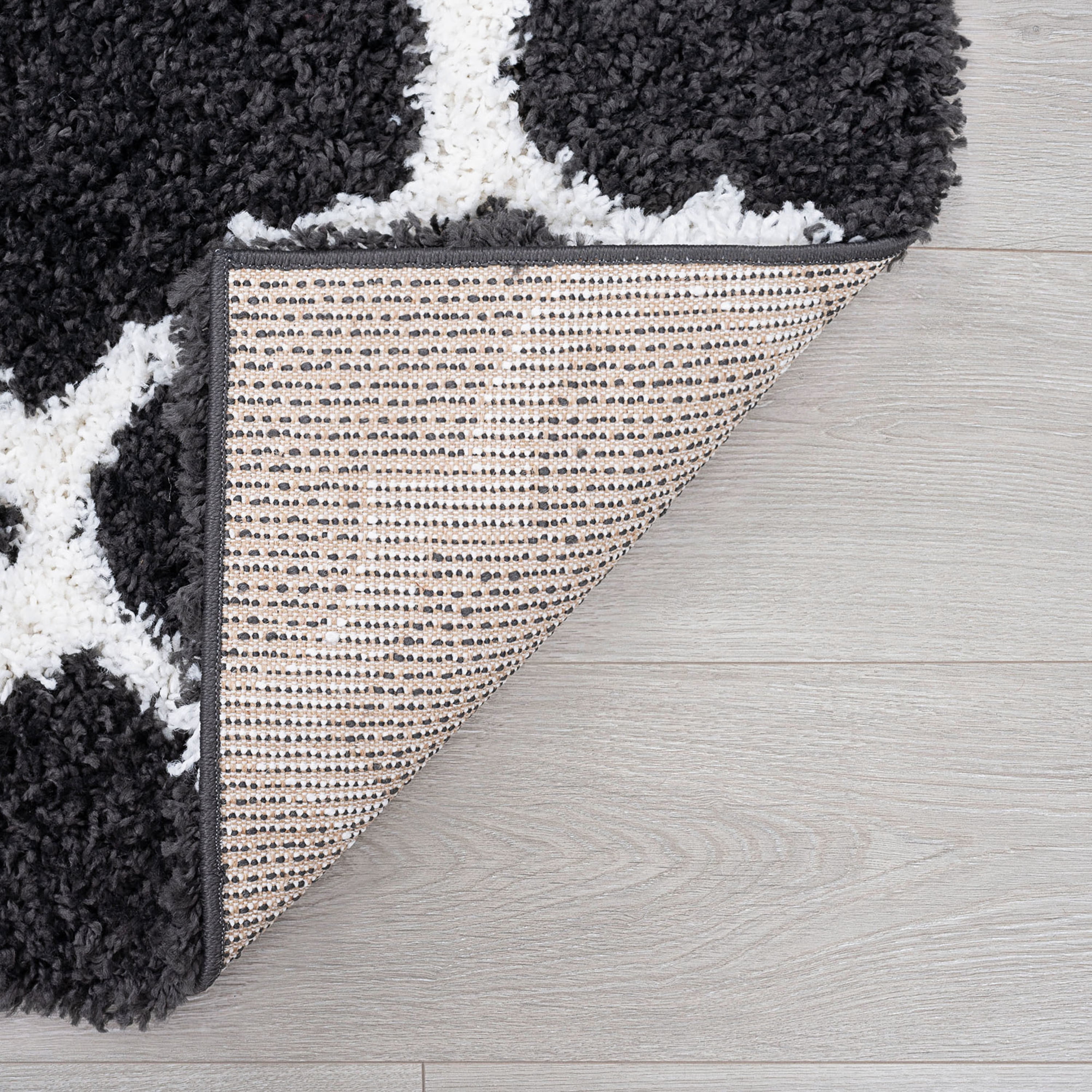 Transitional 9x12 Area Rug Shag Thick (8'9'' x 12'2'') Geometric Dark Gray, White Living Room Easy to Clean