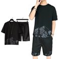 thumbnail image 3 of Camiseta de verano para hombres y pantalones cortos conjunto de dos piezas para deportes al aire libre y casual conjunto XXL negro, 3 of 10