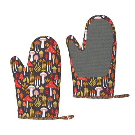 

Hirioo Mushrooms And Leaves for Silicone Oven Mitts for BBQ Baking Cooking Set of 2 Heat Resistant 260℃ Non-Slip Kitchen Essentials