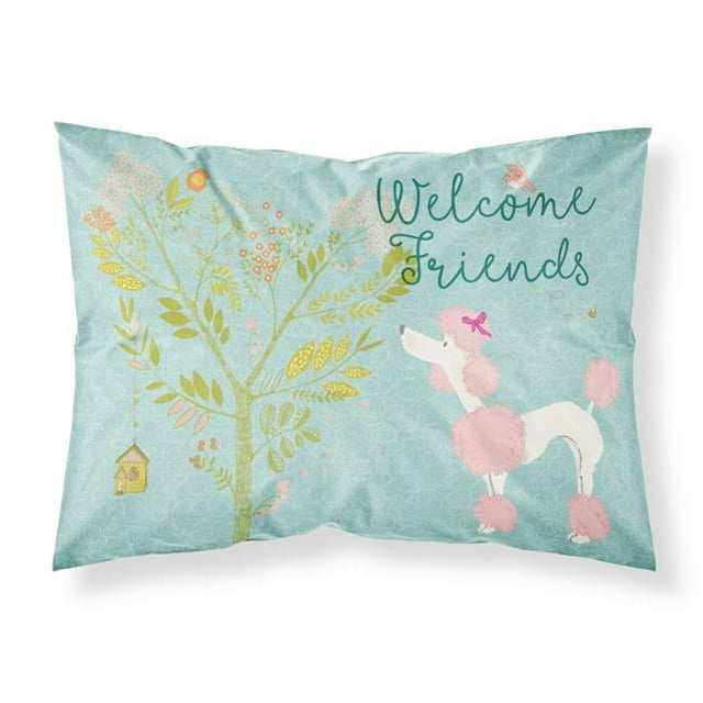 Carolines Treasures BB7613PILLOWCASE Welcome Friends Pink Poodle Fabric Standard Pillowcase