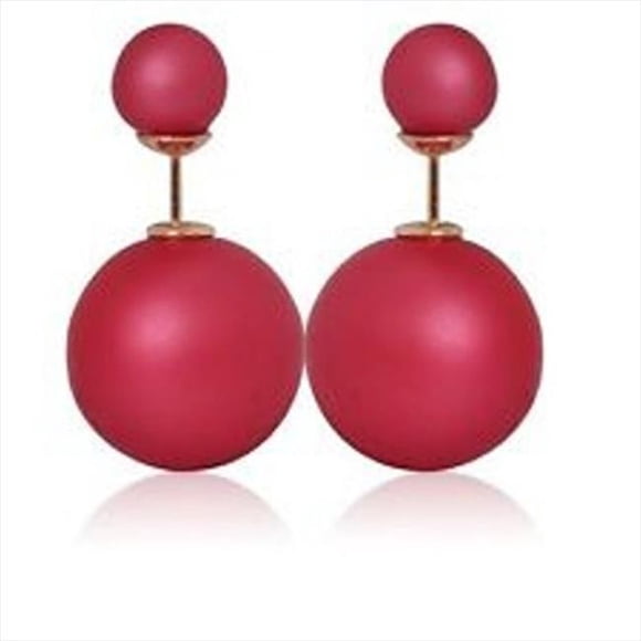 Double Sided Pearl Stud Earrings, Shiny Rose Red