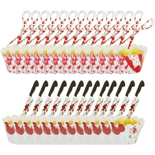 Halloween Cupcake Toppers Wrappers, 24Pcs Horrorable Bloodstain Knife ...