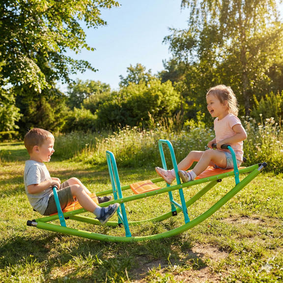Rocker Seesaw for Toddlers Kids, Outdoor Rocking Seesaw Toy with Anti-Slip Seat & Steel Frame, Backyard Playground Equipment for Children Age 3 , Easy Assemble, Blue Green