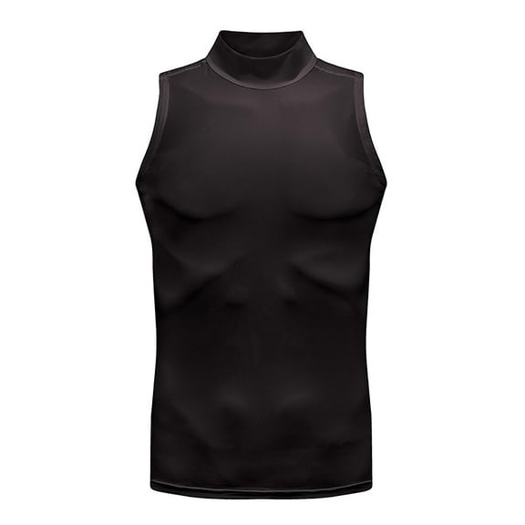 Ecqkame Men's Turtleneck Tank Tops Fashionable Slim Sleeveless Solid Color Shirts Casual Basic Sports Shirts Black XXL