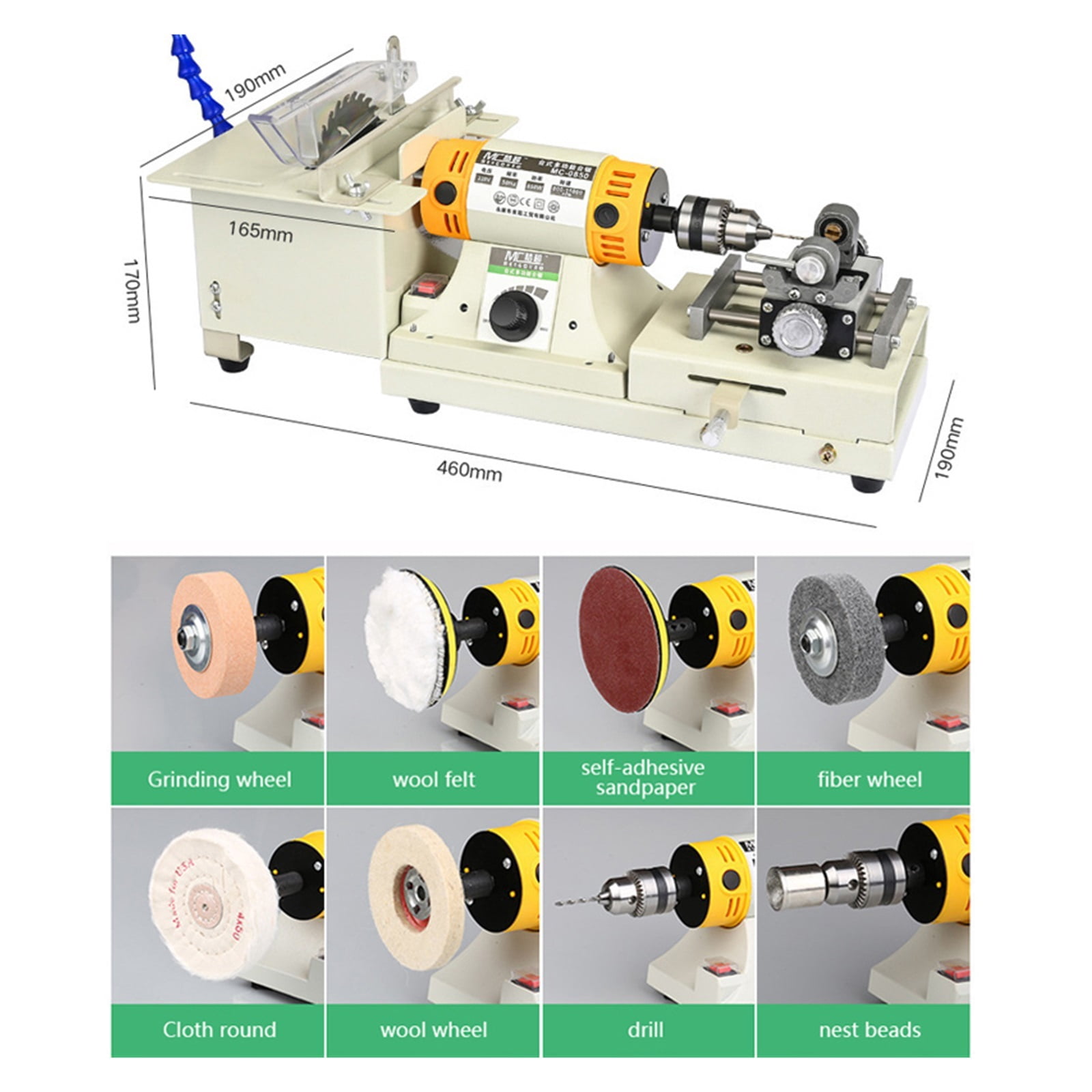 850W Jade Polishing Machine 5 IN 1 Mini Table Saw Desktop Polishing Machine DIY Woodworking Jewelry Bench Grinder Polisher