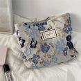 thumbnail image 4 of Bolsa de maquillaje de viaje para mujer, conjunto de bolsa Floral bonita, grande, gris, azul, pequeña, con cremallera, bolsa de maquillaje para bolso y lápiz, 2 uds., 4 of 5