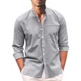 thumbnail image 3 of xiaxaixu Men Casual Shirt, Long Sleeve Stand Neck Buttons Solid Color Loose Party Street Spring Summer Tops, 3 of 5