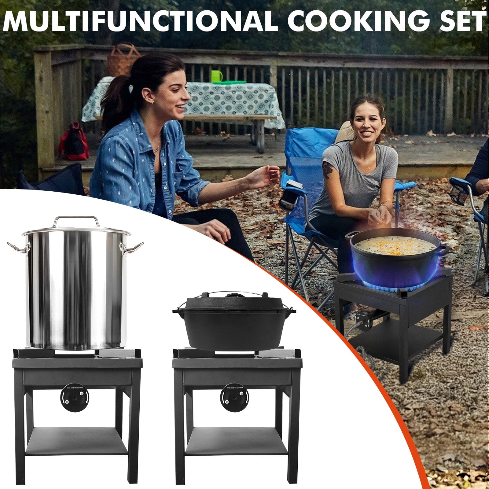 Frizi 1-Burner Propane Gas Outdoor Stove, 260000 BTU Camping Stove, 0-20 PSI Adjustable Regulator & Steel-Braided Hose