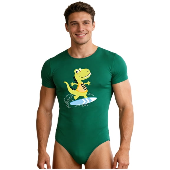 Doomiva Men's Short Sleeve One Piece Jumpsuit Pajamas Bodysuit Dinosaur Print Sleepwear Green 3XL