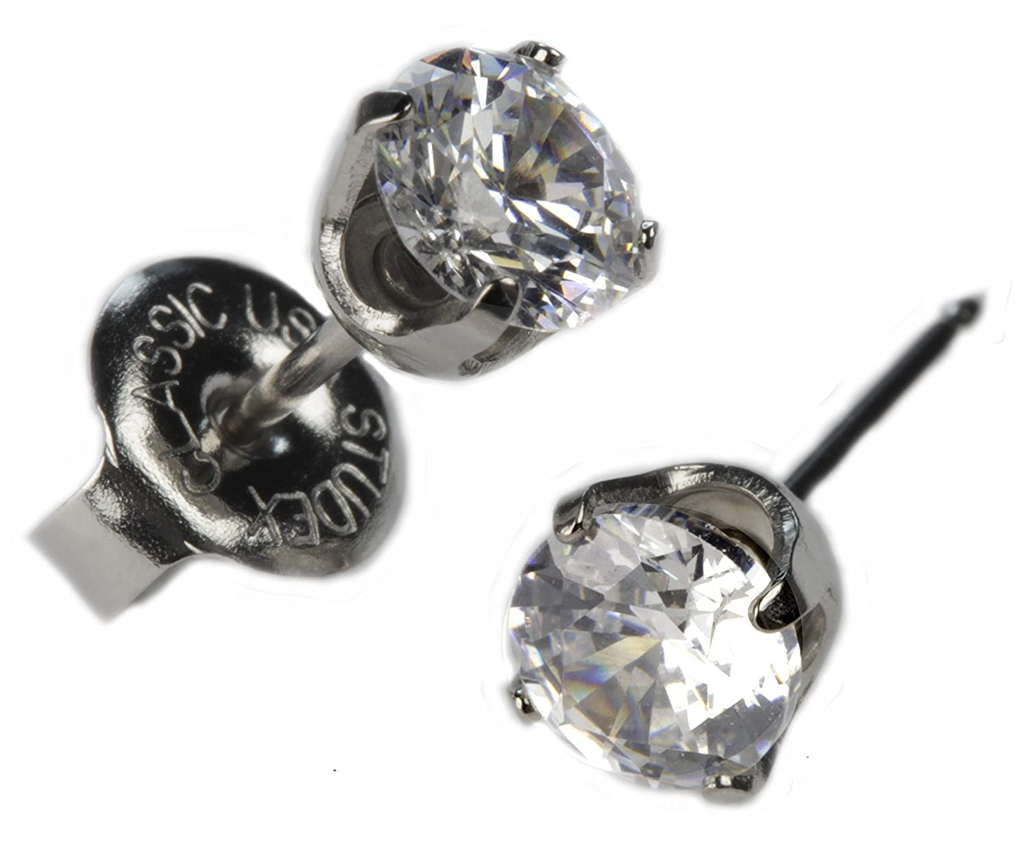 Ear Piercing Studs Earrings Silver 5mm Clear CZ Stainless Steel Studex System 75 Hypoallergenic