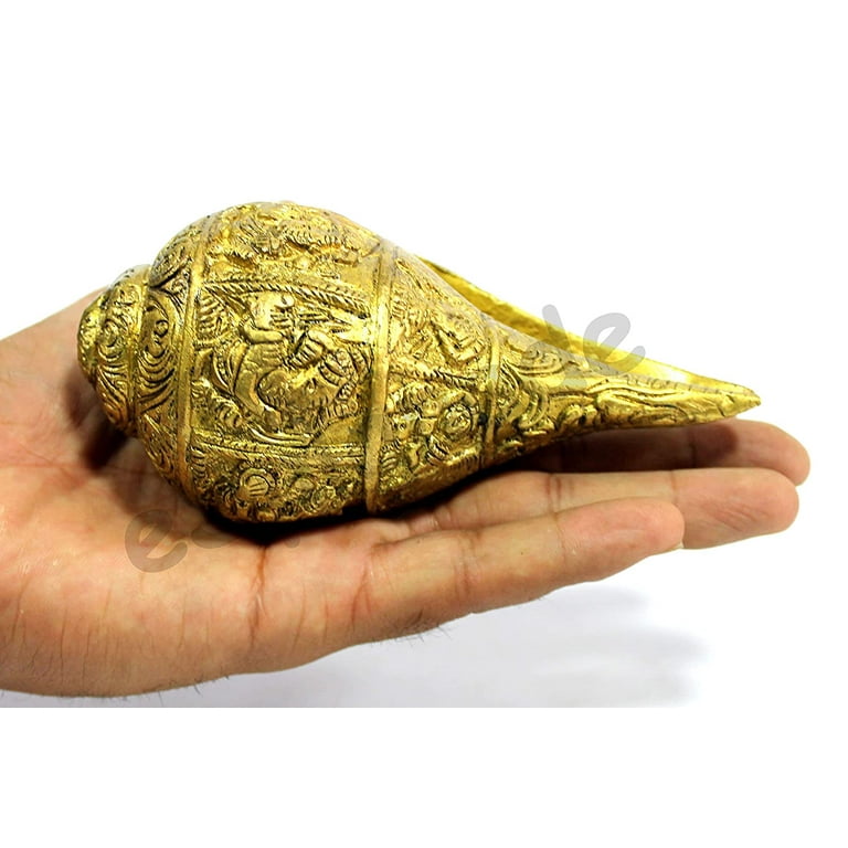 Brass Engraved Conch Shell for Pooja