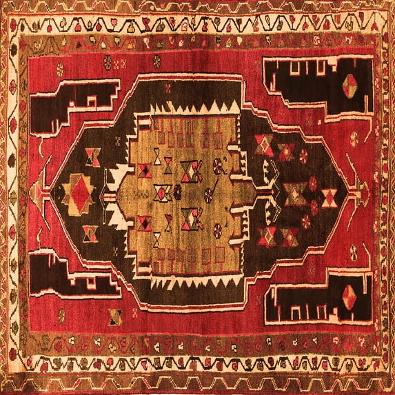 Ahgly Company Indoor Square Persian Orange Traditional Area Rugs, 7' Square