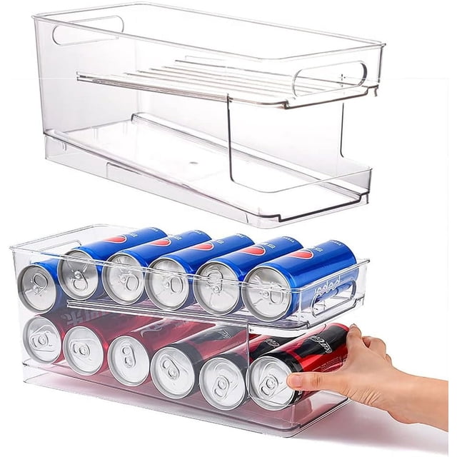 Dispensador de latas de cocina de pie, contenedor organizador de almacenamiento para alimentos enlatados, sopas, refrescos, soporte Vertical compacto, estante dispensador de latas transparen