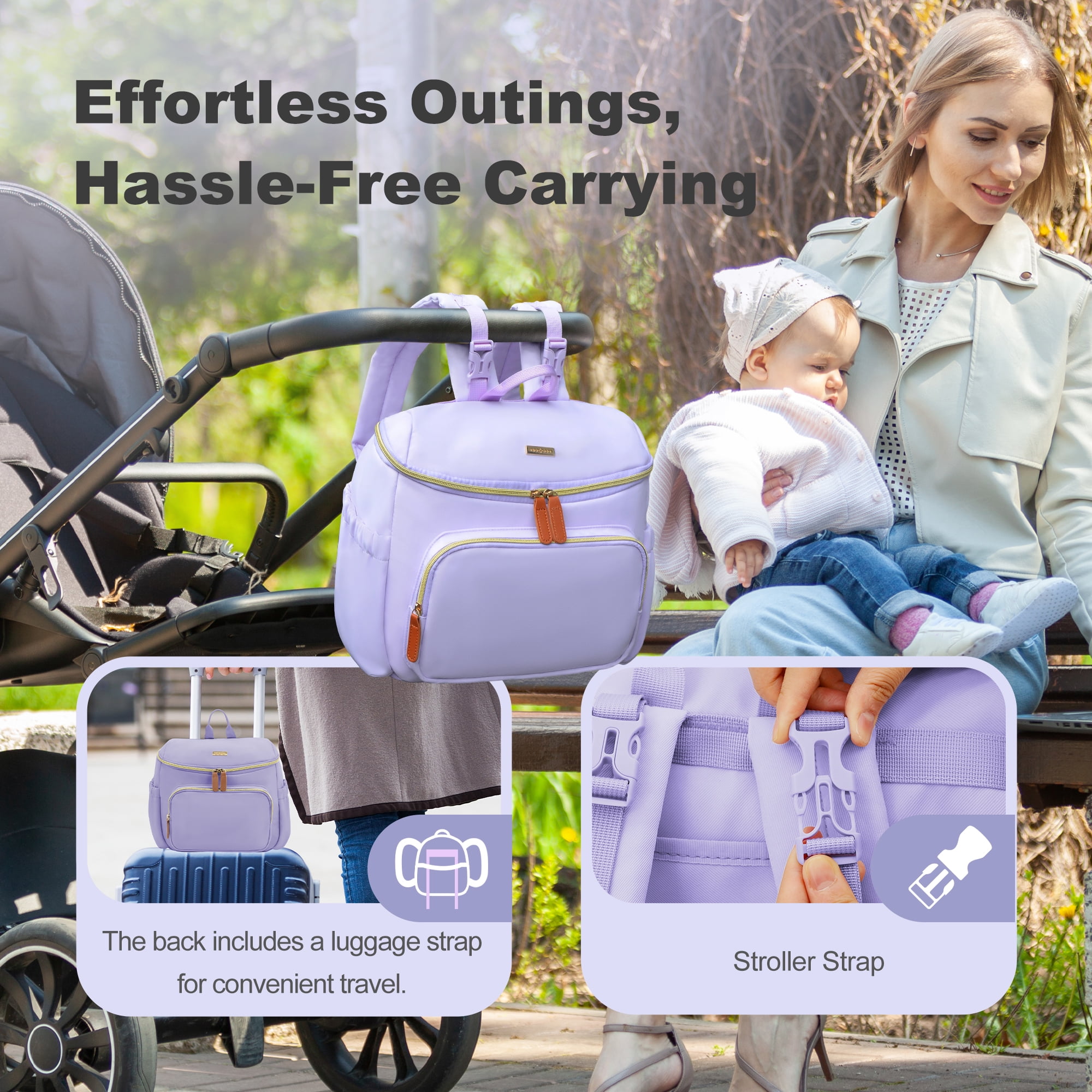 DERSTUEWE Diaper Bags, Small  Fashion Diaper Backpack for Women Baby Diaper Bag with Insulated Milk Bottle Pocket, Purple