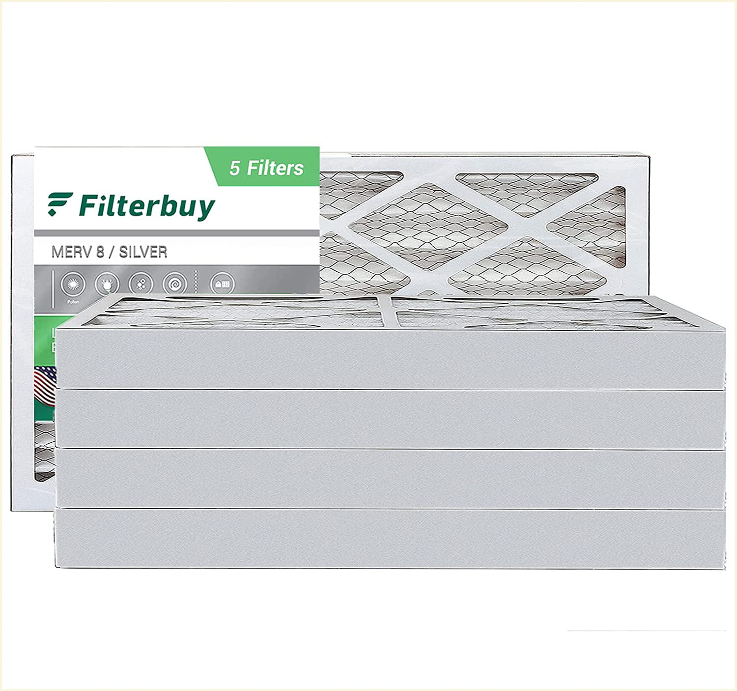 FilterBuy 15x25x4 MERV 8 Pleated AC Furnace Air Filter, Pack of 4 Filters Silver 15x25x4 