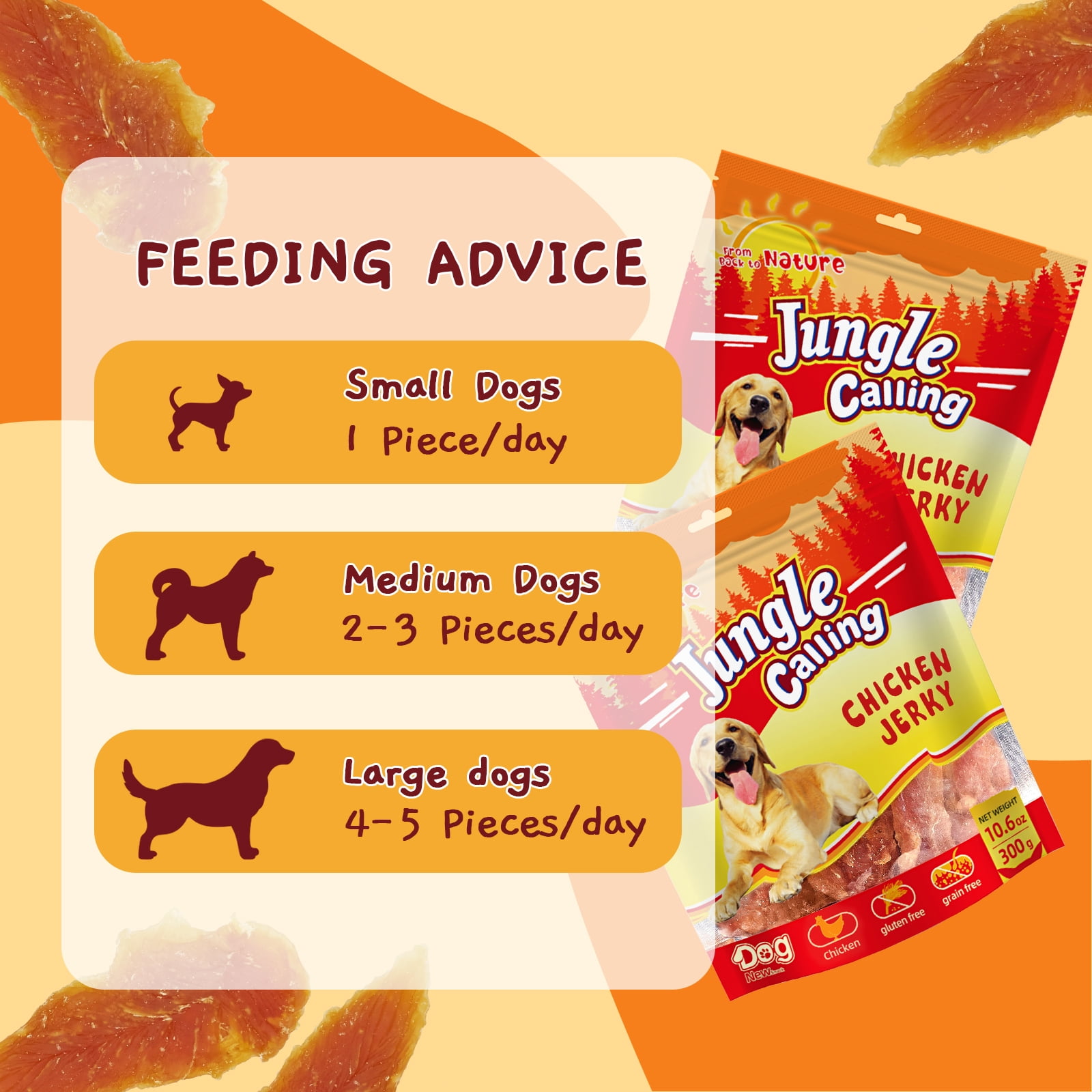 (3 pack) Jungle Calling Chicken Jerky Dog Treats, High Protein Chicken Snacks for Small Medium Large Dog, 10.6 oz
